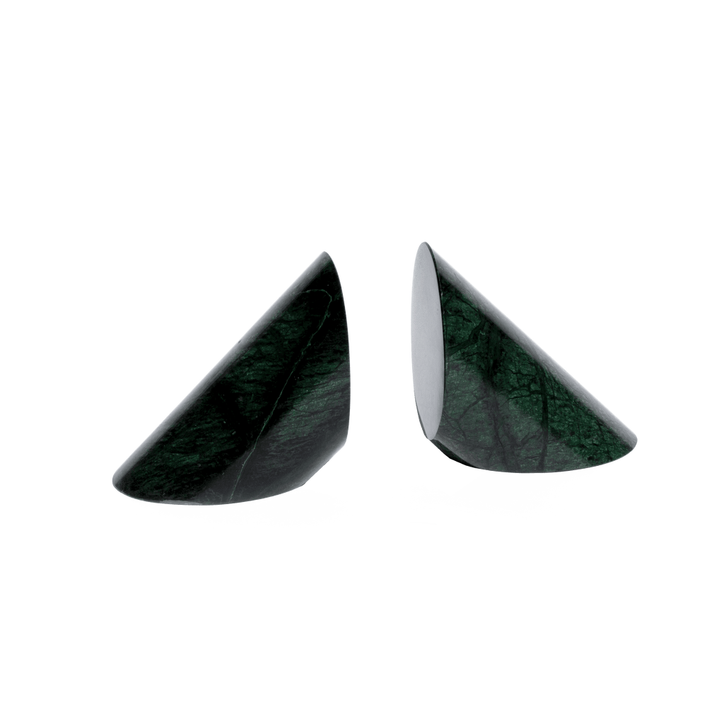 set of two cylinder of green marble cut in a triangle shape on white background